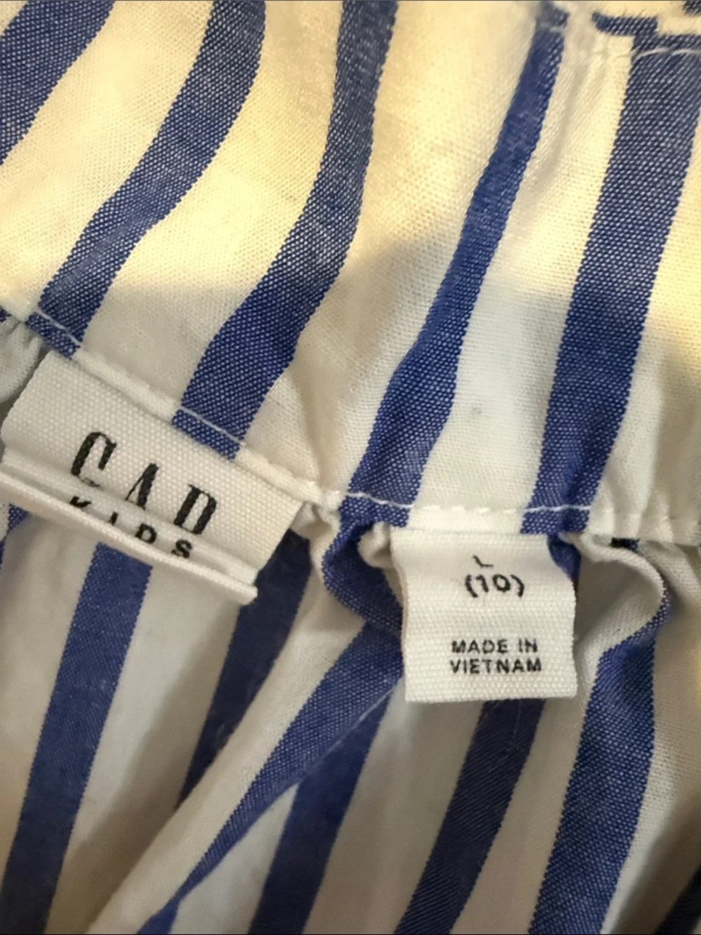 GAP Blue and White Striped Ruffle-Shoulder Dress